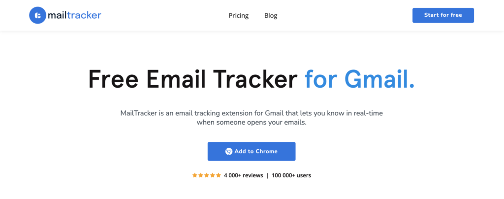 A snapshot of the Mailtracker website.