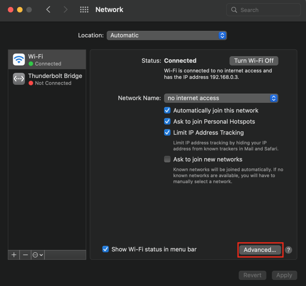 Advanced Network Settings Mac