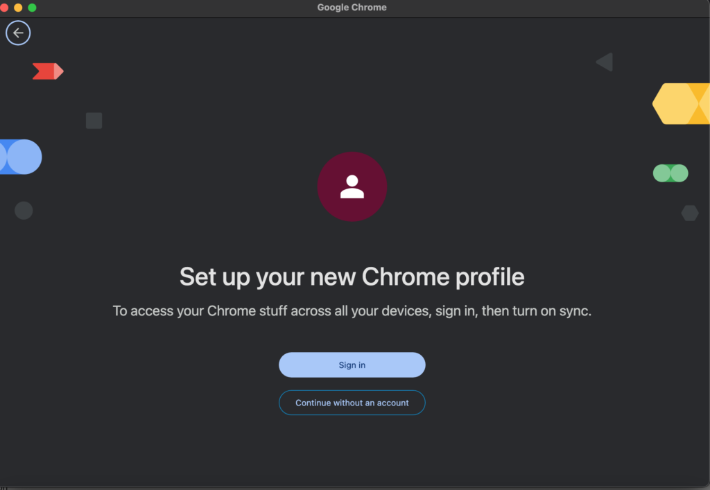 Create a new user profile Chrome