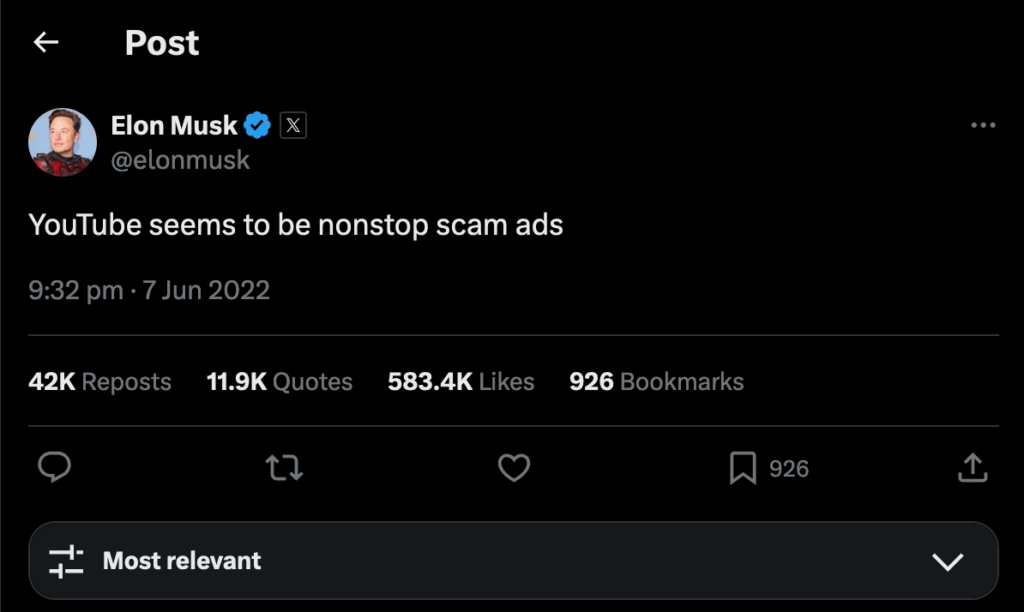 Elon Musk on YouTube Ads